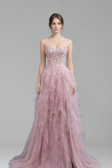 Beaded Appliqu� A-Line Split Gown - LAROSABRIDE