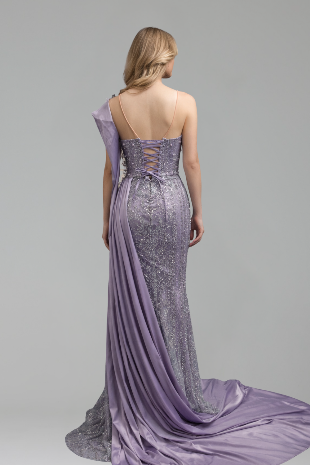 Asymmetric Appliqu� Draped Gown - LAROSABRIDE