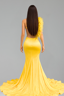One Shoulder Feather Mermaid Gown - LAROSABRIDE