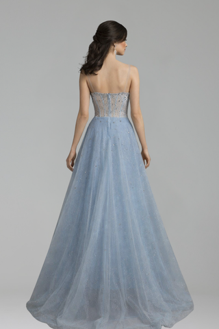 Beaded Overskirt Slit Dress - LAROSABRIDE