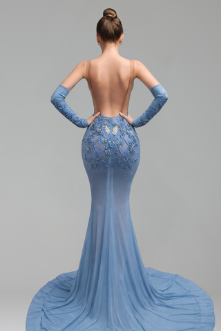 Illusion Appliqué Mermaid Dress