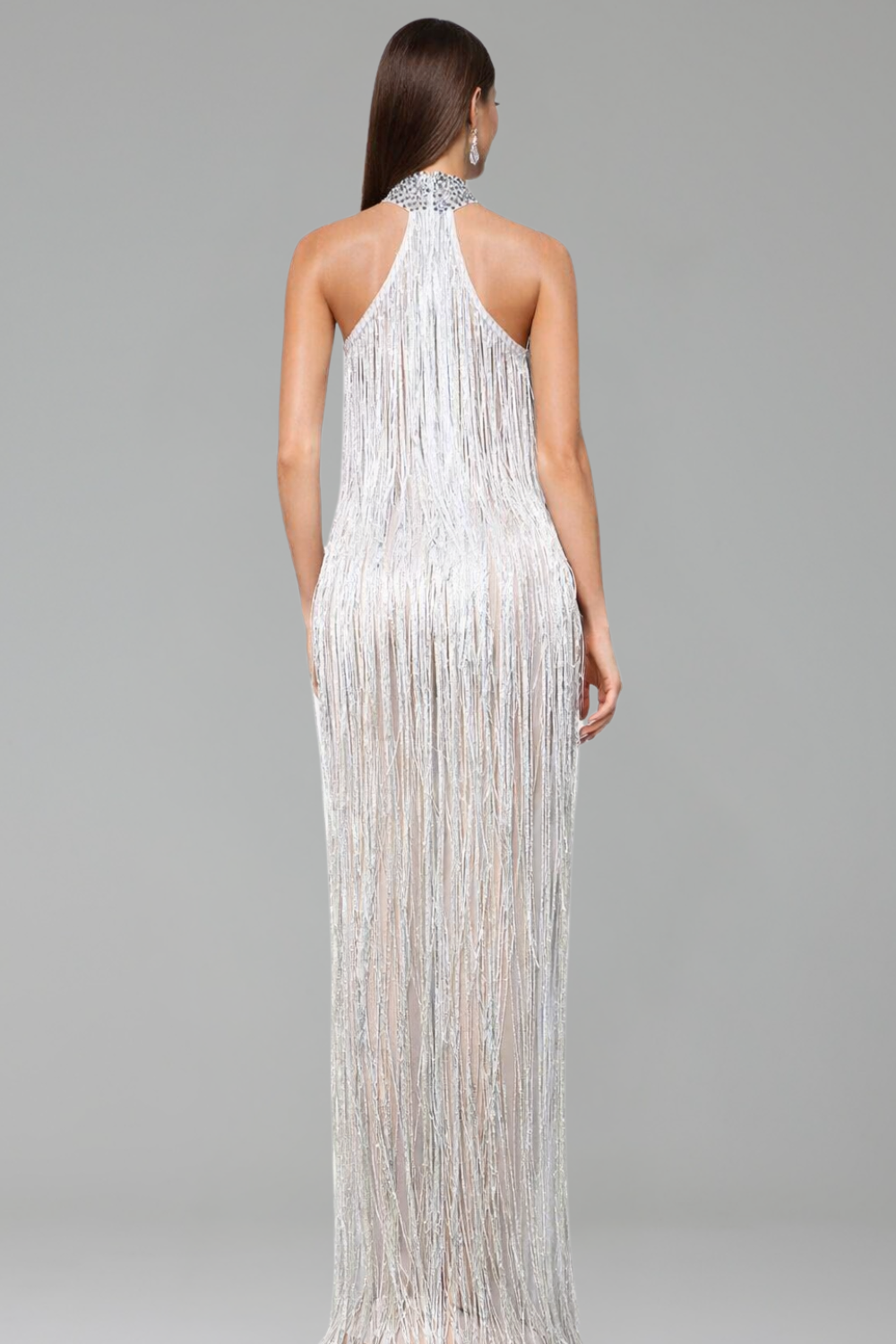 Fringe Halter Crystal Gown - LAROSABRIDE