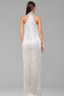 Fringe Halter Crystal Gown - LAROSABRIDE