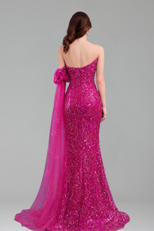 Strapless High-Split Beaded Mermaid Dress - LAROSABRIDE