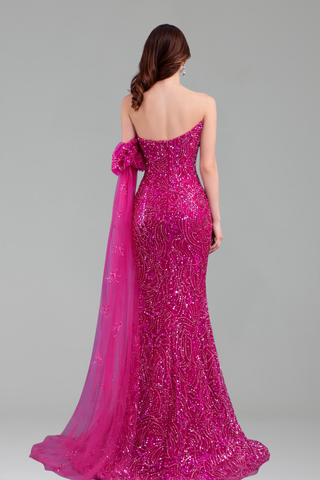 Strapless High-Split Beaded Mermaid Dress - LAROSABRIDE