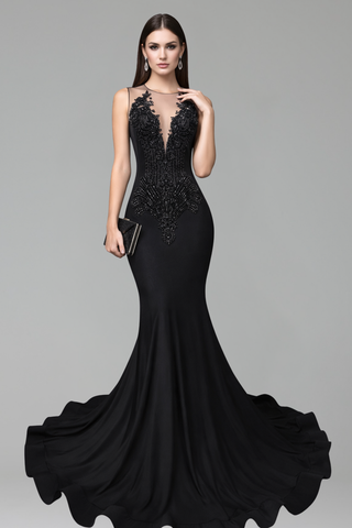 Sheer Illusion Beaded Mermaid Gown - LAROSABRIDE