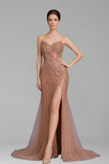 Beaded Mermaid Split Evening Dress - LAROSABRIDE