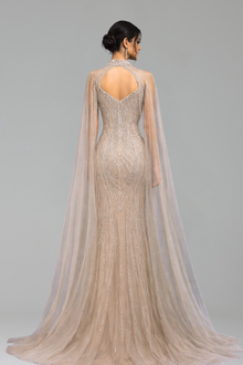 Beaded Mermaid Cape Sleeve Gown - LAROSABRIDE