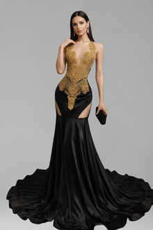 Beaded Halter Mermaid Gown with Train - LAROSABRIDE