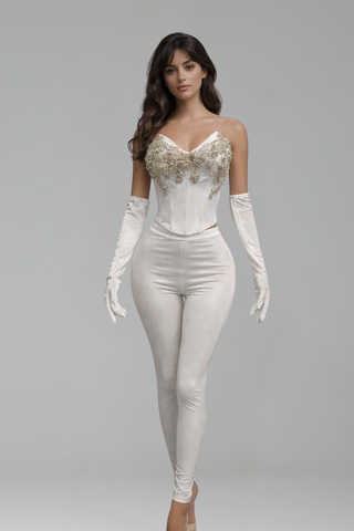 Beaded Corset Jumpsuit with Gloves - LAROSABRIDE