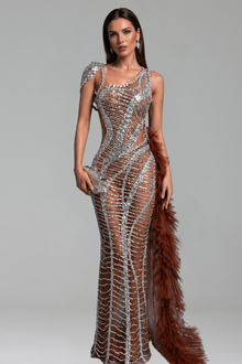 Sheer Beaded Cutout Gown - LAROSABRIDE
