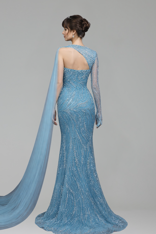 Beaded Pearl Cloak Dress - LAROSABRIDE