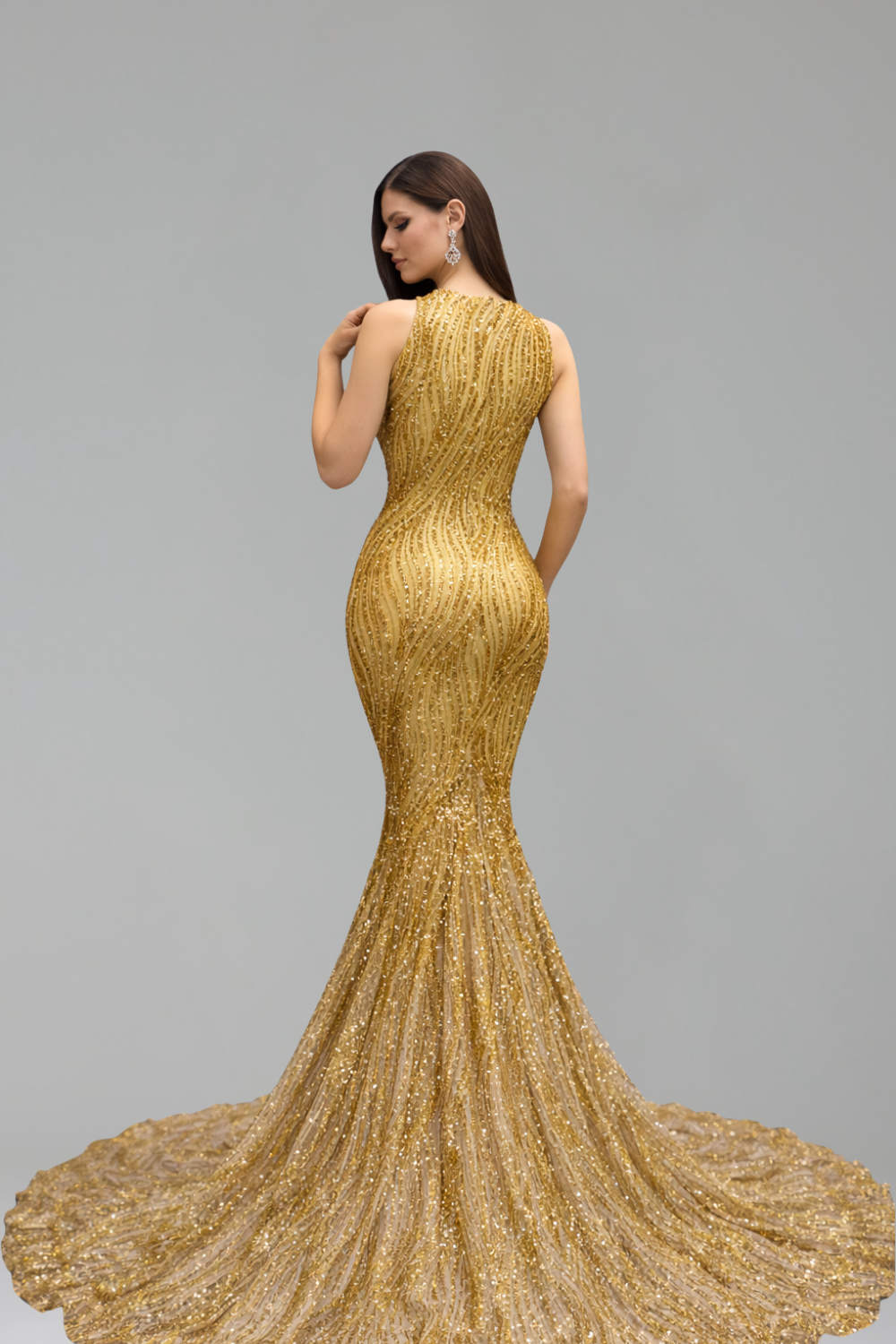 Illusion Beaded Mermaid Train Gown - LAROSABRIDE