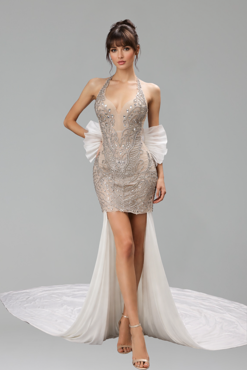 Beaded Halter Mermaid Dress - LAROSABRIDE