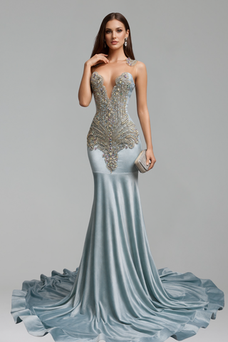 Crystal Embellished Corset Mermaid Gown - LAROSABRIDE