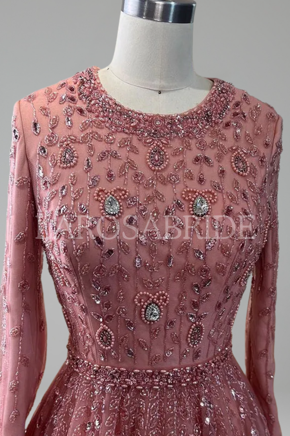 Beaded Muslim A-Line Evening Dress-Larosabride