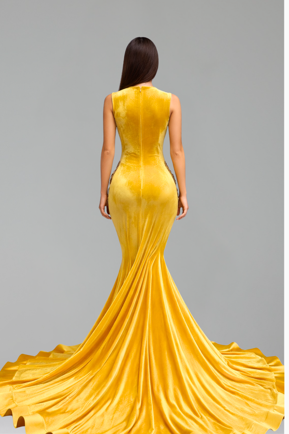 Beaded Illusion Satin Mermaid Gown - LAROSABRIDE