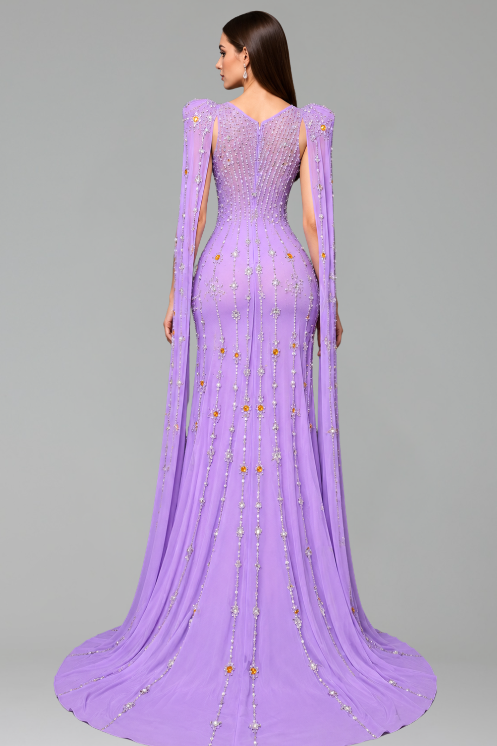 Embellished Cape Sleeve Gown - LAROSABRIDE