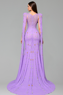 Embellished Cape Sleeve Gown - LAROSABRIDE