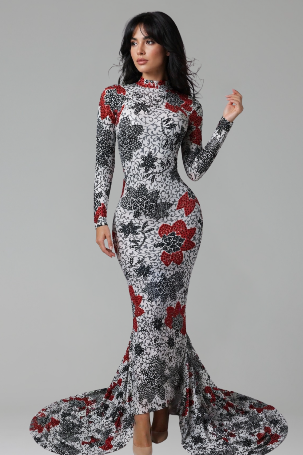 Floral Embroidered High Neck Mermaid Gown - LAROSABRIDE