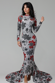 Floral Embroidered High Neck Mermaid Gown - LAROSABRIDE