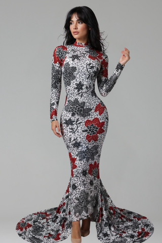 Floral Embroidered High Neck Mermaid Gown - LAROSABRIDE