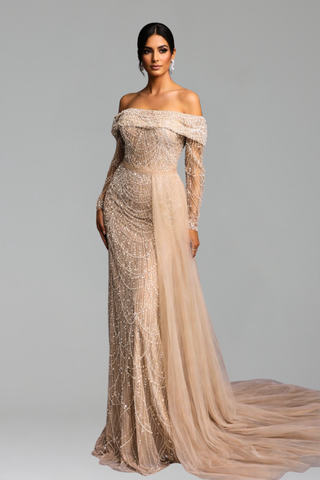Boat Neck Mermaid Overskirt Dress
