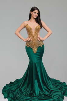 Beaded Bodice Satin Mermaid Gown - LAROSABRIDE