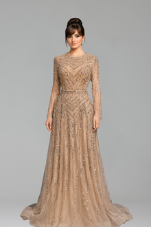 Beaded Long Sleeve Dress Gowns - LAROSABRIDE
