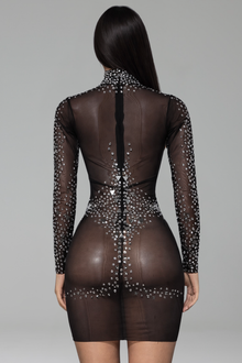 Sheer Crystal Embellished Mini Dress - LAROSABRIDE