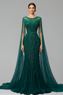 Beaded Mermaid Cape Sleeve Dress - LAROSABRIDE