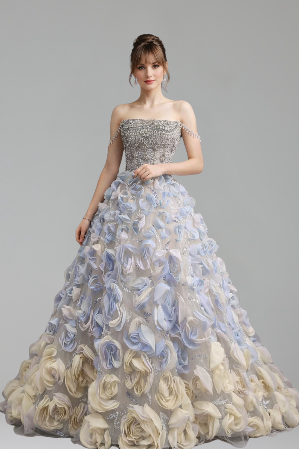 Crystal Beaded Floral Ball Gown - LAROSABRIDE