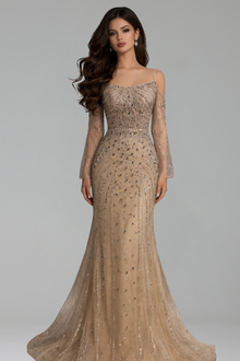 Beaded Spaghetti Strap Evening Dress - LAROSABRIDE