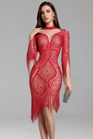 Fringe Embellished Bodycon Mini Dress - LAROSABRIDE