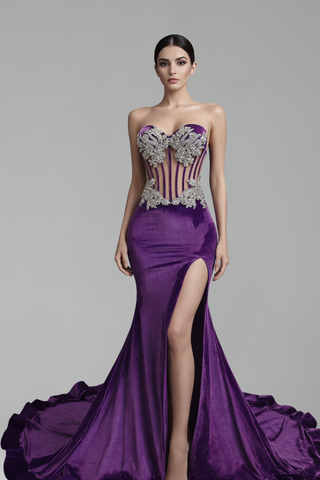 Strapless Beaded Corset Mermaid Gown - LAROSABRIDE