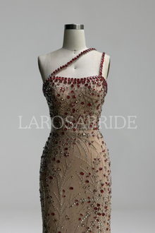 One-Shoulder Ruby Embellished Gown-Larosabride