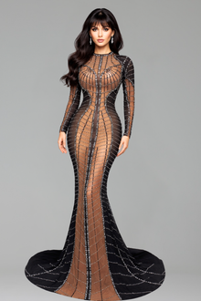 Crystal Illusion Panel Gown with Train - LAROSABRIDE