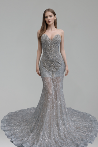 Strapless Beaded Mermaid Evening Gown - LAROSABRIDE