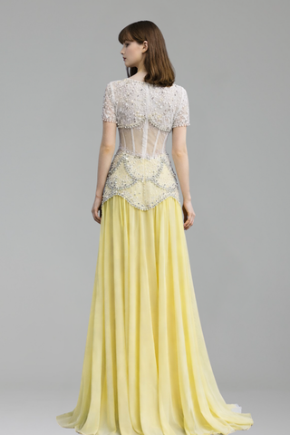 Yellow Pearls A-Line Evening Dress
