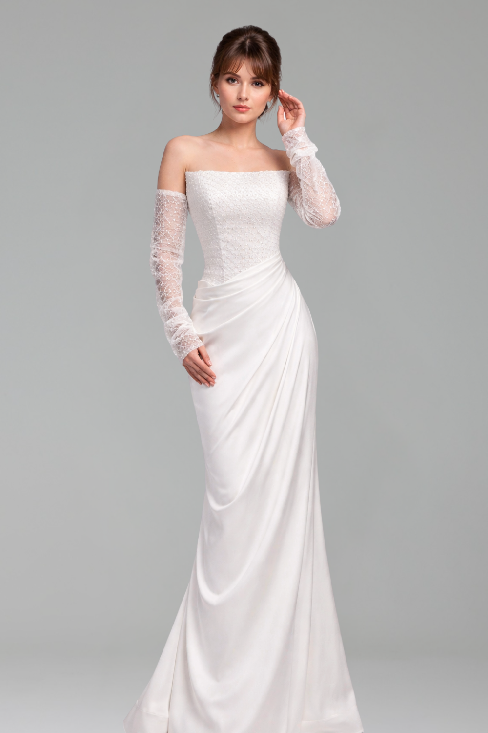 White Beaded With Detachable Sleeves - LAROSABRIDE