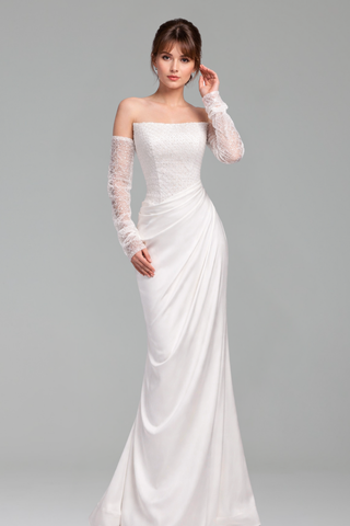 White Beaded With Detachable Sleeves