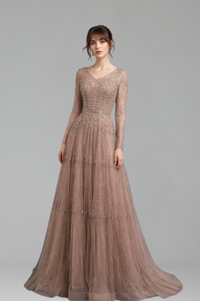 Beaded Cape Long Sleeve Dress - LAROSABRIDE