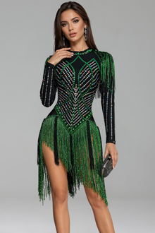 Embellished Fringe Long Sleeve Mini - LAROSABRIDE