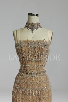 Beaded Spaghetti Strap Mermaid Dress with Cape-Larosabride