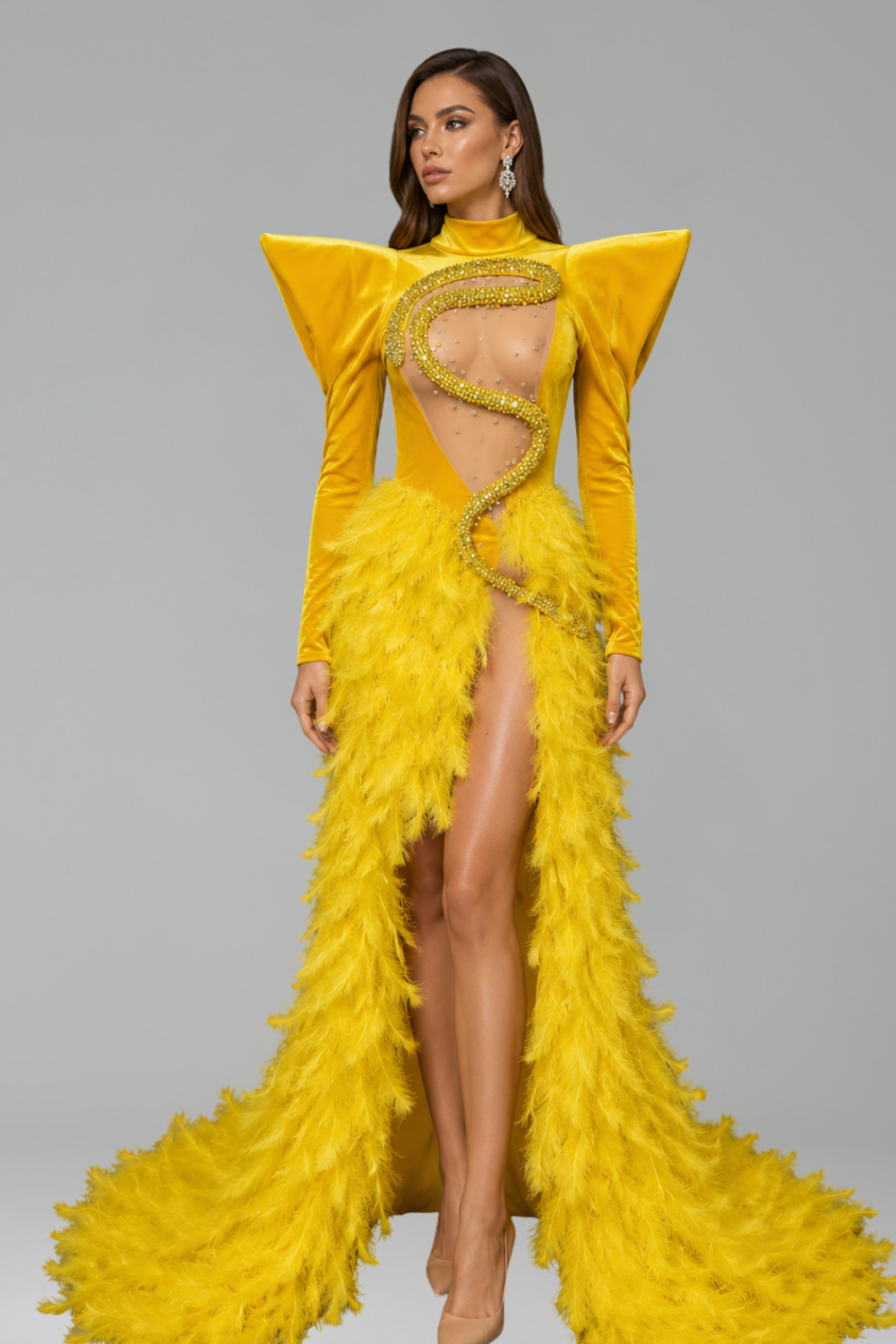 Golden Feather Illusion Gown - LAROSABRIDE