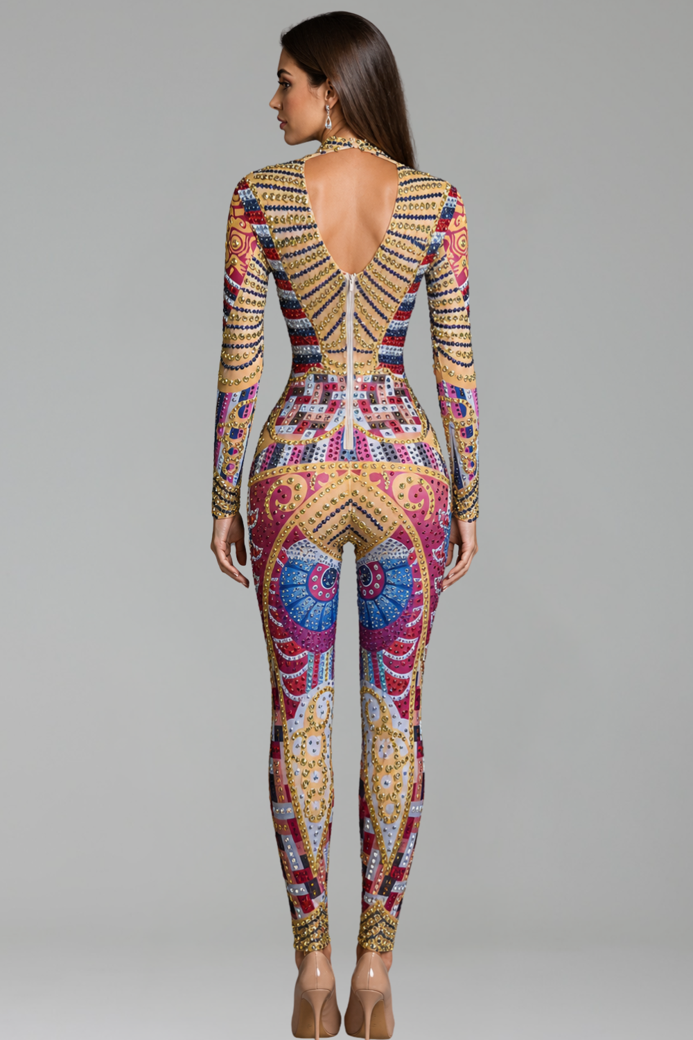 Multicolor Rhinestone Embellished Bodysuit Jumpsuit - LAROSABRIDE