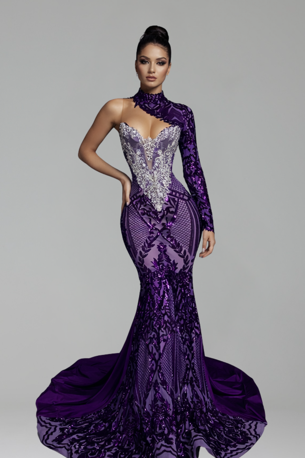 Embroidered One-Shoulder Gown - LAROSABRIDE