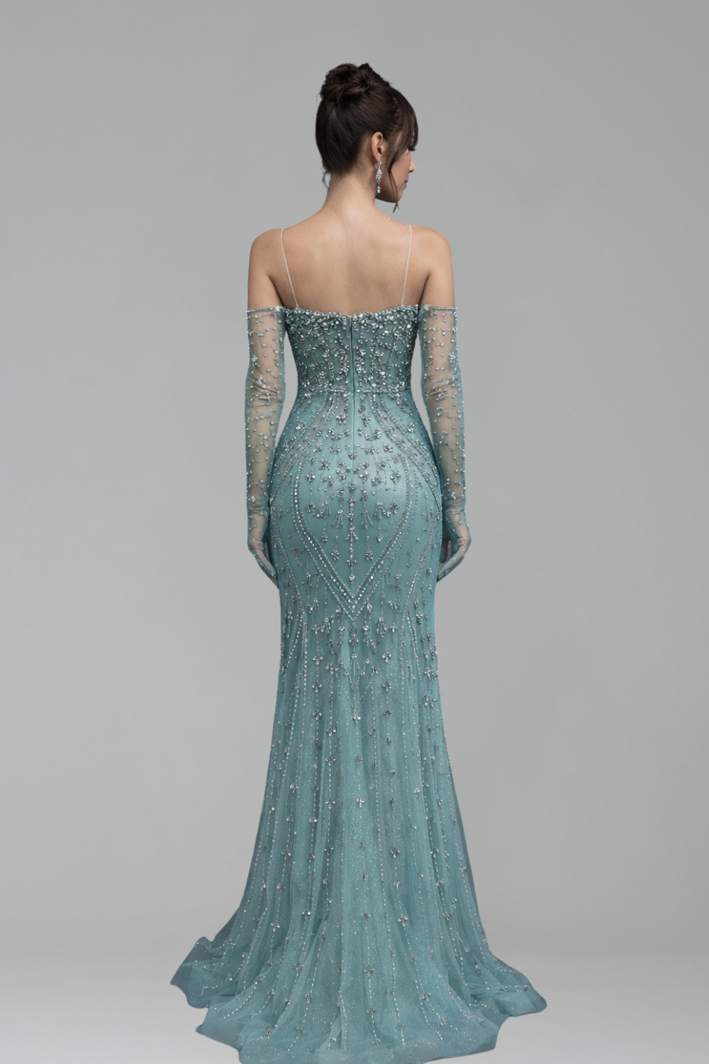 Crystal Beaded Mermaid Gown with Gloves - LAROSABRIDE