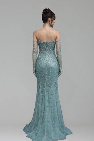 Crystal Beaded Mermaid Gown with Gloves - LAROSABRIDE