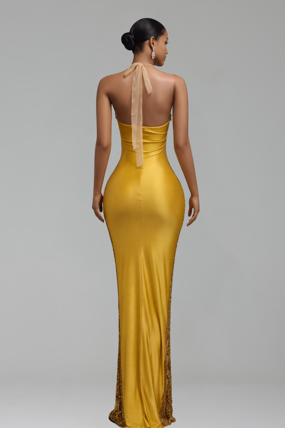 Halter Satin Back Evening Dress - LAROSABRIDE